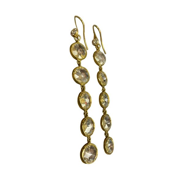 Vintage Henri Bendel Gold tone and Chrystal Drop Pierced Earrings - Picture 2 of 3